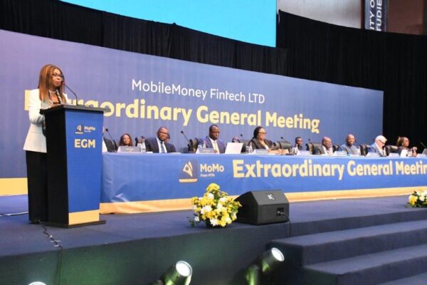 Madam Victoria Bright, Chairperson of MobileMoney Fintech LTD (MMF) leading the proceedings at the EGM