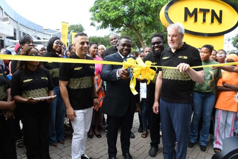 Hon. Samuel Nartey George, MTN Ghana CEO Stephen Blewett and Chief Digital Officer Ibrahim Misto officially open the fair
