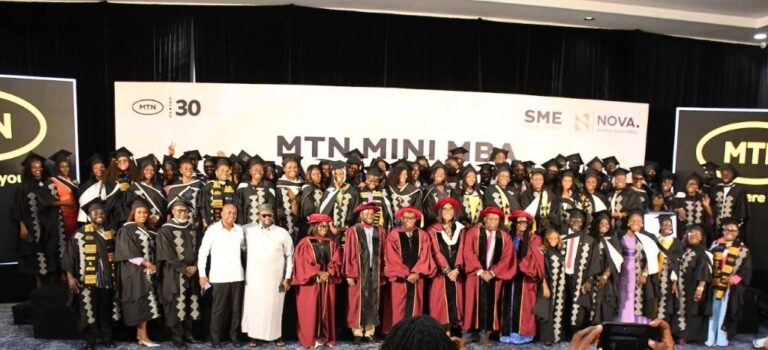 Faculty representatives and programme officials pose for a commemorative group photograph during the MTN-NOVA Mini MBA Graduation Ceremony 202