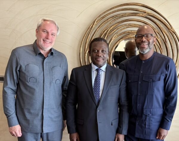 Ralph Mupita, President and CEO of MTN Group, Hon. Samuel Nartey George, Minister for Communication, Digital Technology and Innovations and Stephen Blewett, CEO of MTN Ghana